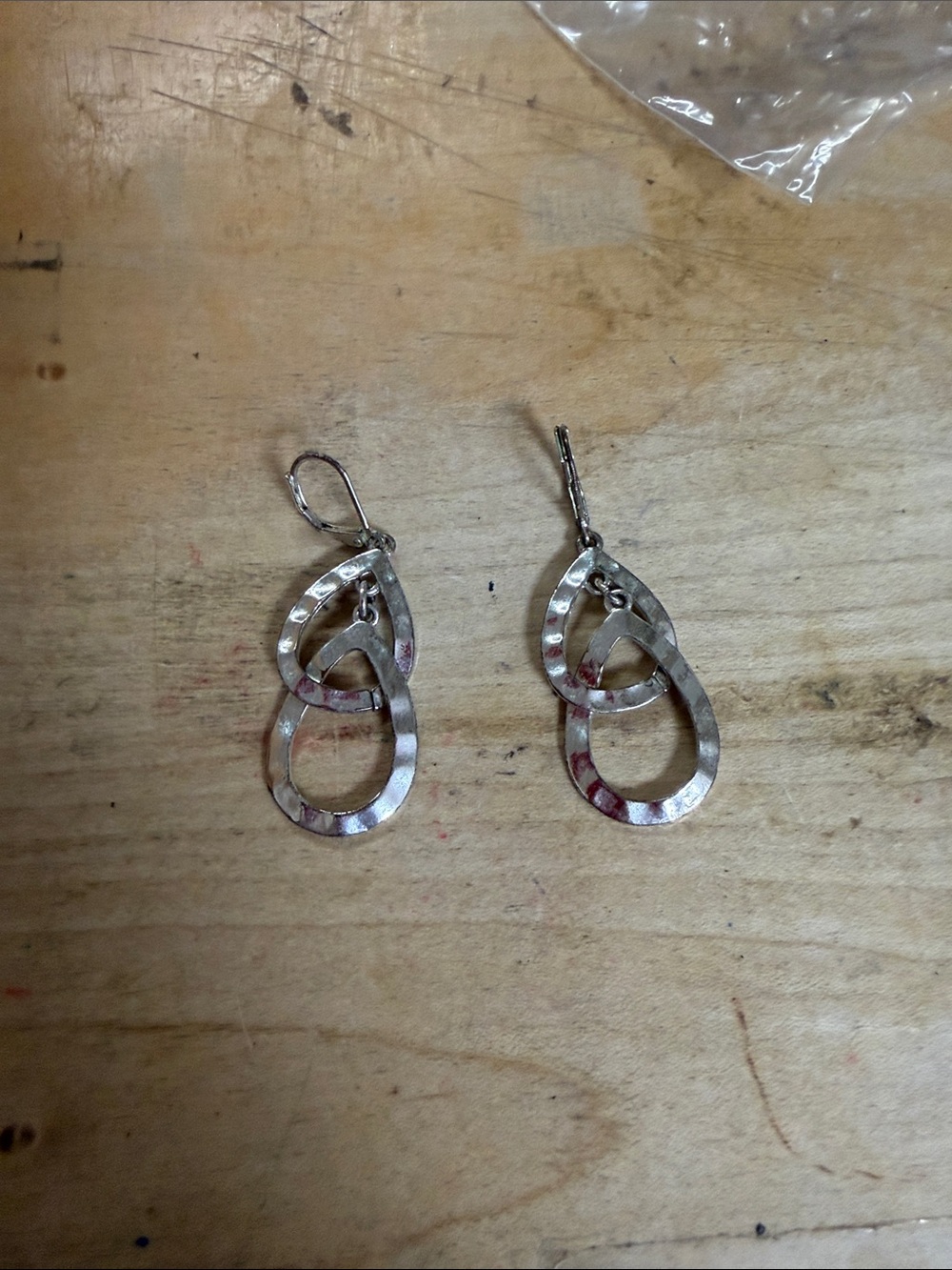 Hammered Silver Double Loop Dangle Earrings